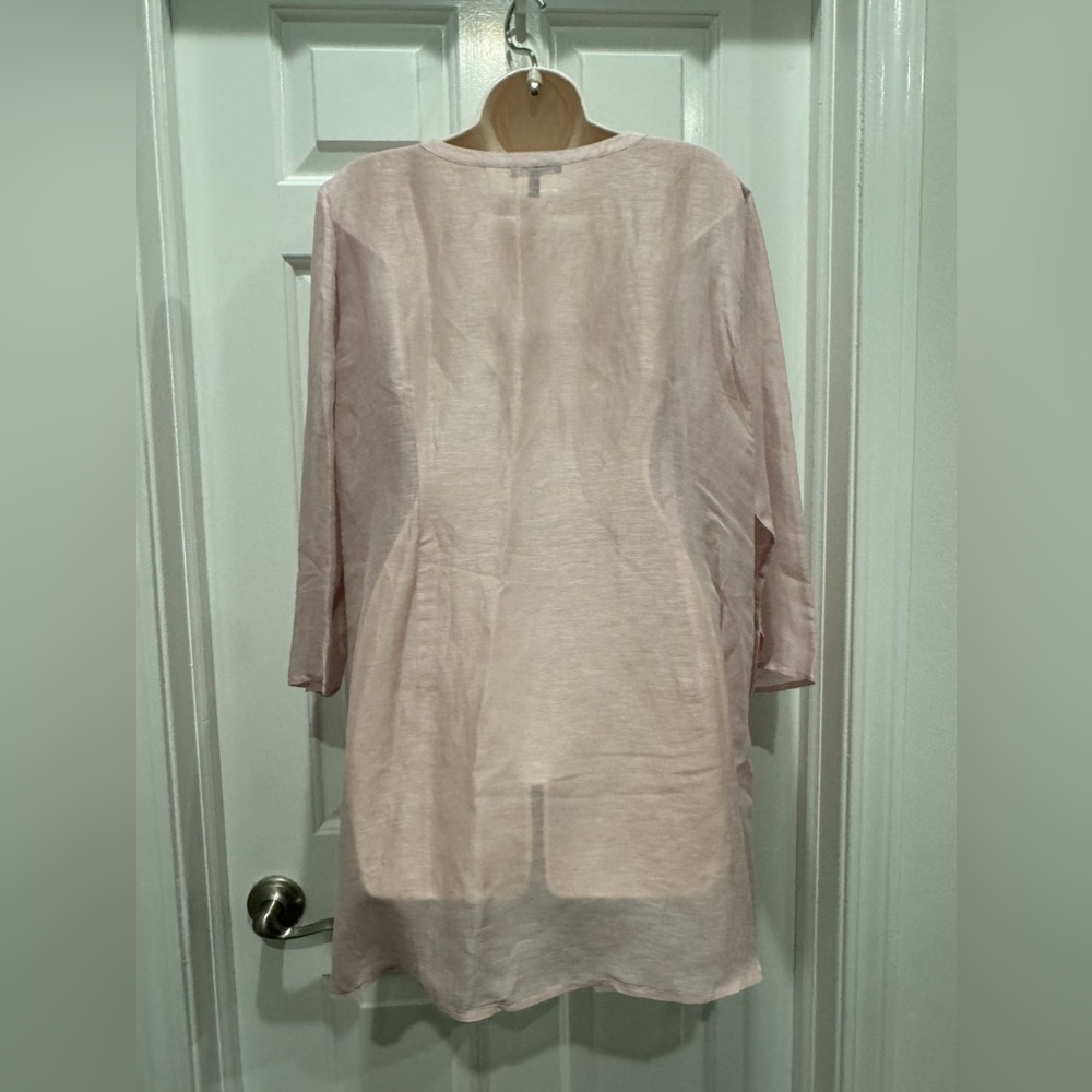 Eileen Fisher Pale Pink Silk Linen Button Front Longline Minimalist Tunic Top - Picture 3 of 6